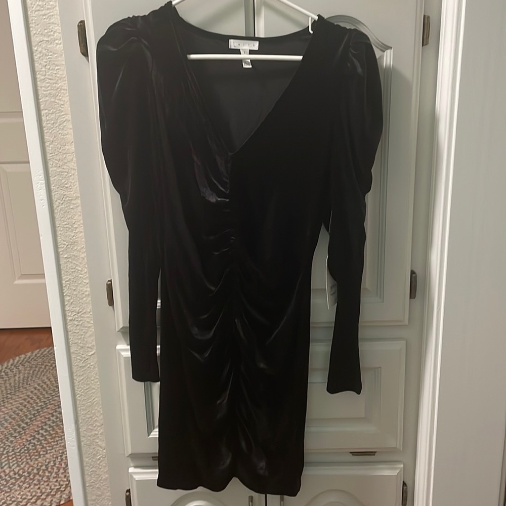 Leith Velour Ruched Long Sleeve Mini Dress